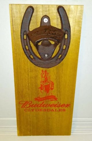 Budweiser Clydesdales Wall Mount Beer Bottle Opener Sign Cast Iron Horseshoei