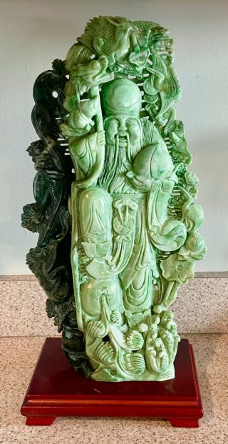 Chinese Du Shan Jade Jadite Stone Carving God Statue Sculpture 15 " Tall