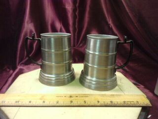 (2) Vtg Aluminum Beer Stein/tankard/mug W/glass Bottom & Black Handle - No Lid - F/sh