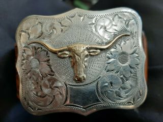 Vintage Visalia Stock Saddle Co.  Sterling/ 14k Gold Western Belt Buckle & Belt