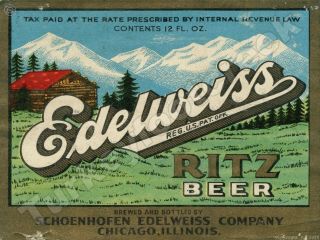 Edelweiss Ritz Beer Label 9 " X 12 " Metal Sign