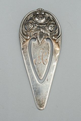 S.  Kirk & Son Floral Repousse Sterling Silver Page Book Mark 9 - 2 1/2 " L Mono A