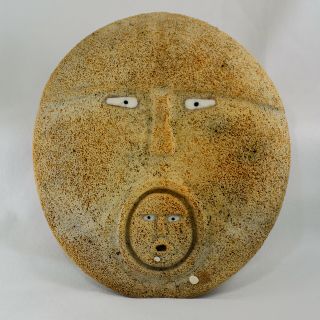 Vintage American Indian Eskimo First Nations Fossilized Whale Bone Mask.  Signed