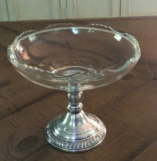 Frank M.  Whiting Sterling And Glass Pedestal Weighted Candy Or Nut Dish
