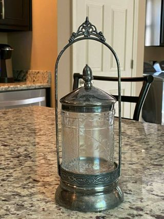Victorian Eapg Glass & Silverplate Pickle Castor