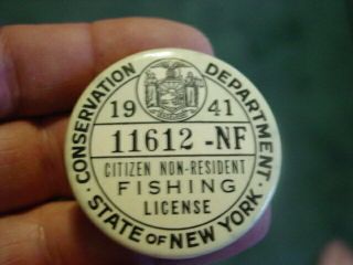 1941 York Non - Resident Fishing License Button