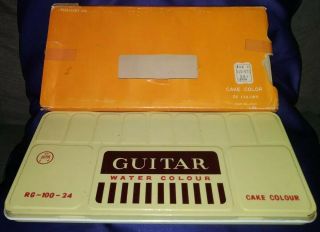 Vintage Guitar 24 Cake Water Colors Paint Rg - 100 - 24 Tin,  Box