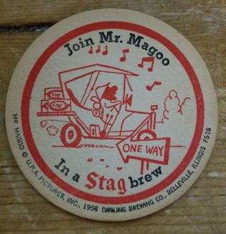 Vintage Stag Beer Coaster,  1958 Mr.  Magoo,  Belleville Il.  1 Of 7
