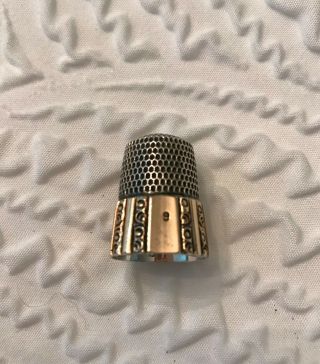 Vintage Sewing Thimble - Sterling Silver & Yellow Gold Size 9