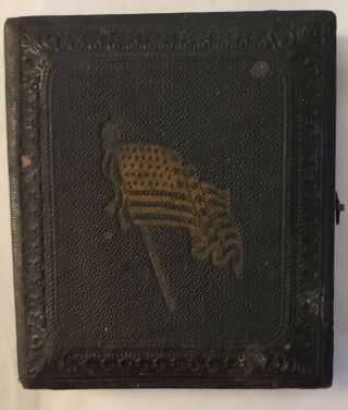 Civil War Sixth Plate Tintype of Infantryman in Flag Embossed Case 2
