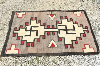 Native American Woven Rug Textile 70 " X 44 " Brown Cream Red Western Whirling Log