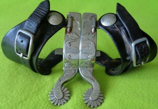 Vintage Maker Marked Clyde Rodgers Double Silver Mounted Cowboy Western Spurs Nr