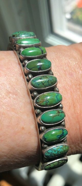 Kirk Smith Green Turquoise 11 Stone Cuff Bracelet Navajo Native American Silver