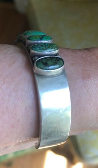 Kirk Smith Green Turquoise 11 Stone Cuff Bracelet NAVAJO Native American Silver 2