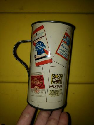 Vintage Metal Beer Ad Mug Bud Busch Coors Pabst Falstaff Hamms Schlitz Miller