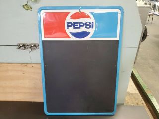 Vintage Baby Blue Pepsi Cola Chalkboard Sign Stout Sign Co.  St Louis Metal 1973