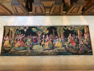Vintage Belgian French Terrace Dancing Tapestry Wall Hanging 57 " X 20 "