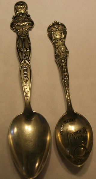 1939 York Worlds Fair And 1962 Seattle Worlds Fair Silver Souvenir Spoons