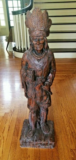 Vintage Large 43 " Cigar Store Indian Chief Chalkware Statue