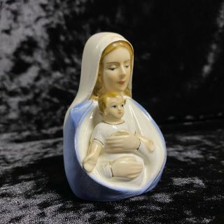 3 " Virgin Mary Child Jesus Porcelain Saint Statue Japan Vtg 1960 Handpainted 18k