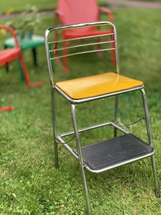 Vintage Mid Century Modern Cosco Kitchen Chair Step Stool - Pristine