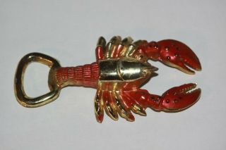 Vintage Collectible Barware Figural Metal Paint Marine Red Lobster Bottle Opener