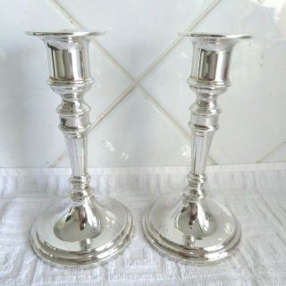 Vintage Pair Silver Plate Candlesticks Good Heavy Quality 6 Inches Gleaming