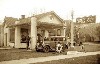 1920s Photo Negative Car Gas Station Visible Pump Texaco Auto Service Garage