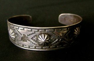 Vintage Navajo Silver Cuff Bracelet Hand Stamped Garden Of The Gods Colorado
