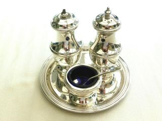 Vintage Silver Plated Cruet Set,  Mustard Spoon And Round Tray 1570911/914