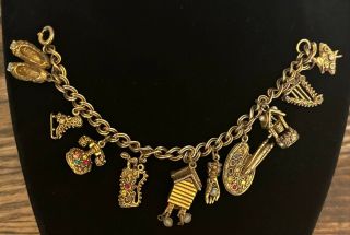 Vintage 1960s Estate Costume Jewelry Gold Tone Charm Bracelet - Germany - 8 "