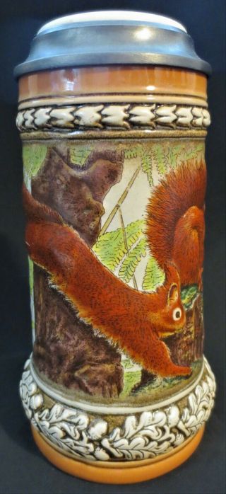 Vintage Gerz Gerzit German Stoneware Lidded Beer Stein - Red Squirrel