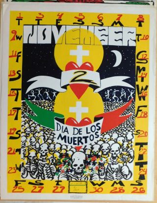 Chicano Poster from the 1970 ' s.  Artist Signed.  Day of the Dead.  Limited Edition. 2