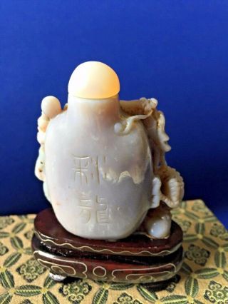 Vintage Chinese Hand Carved Opal Stone Snuff Bottle Dragon Motif 3