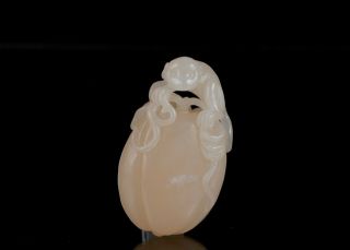 Asian Chinese Jade Carving Of A Statue / Figure Of A Monkey On A Pumpkin