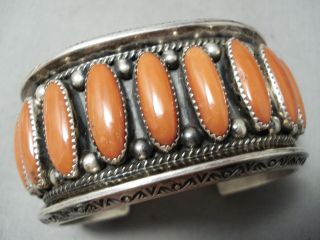 One Of The Best Ever Vintage Navajo Coral Sterling Silver Bracelet