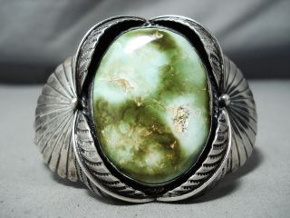 One Of The Best Vintage Navajo Damale Turquoise Sterling Silver Leaf Bracelet