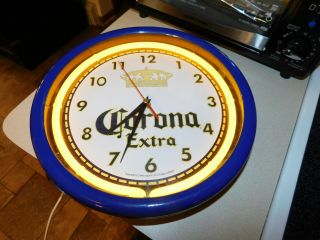 Corona Extra Neon Light Clock Sign Blue And Yellow 12 "
