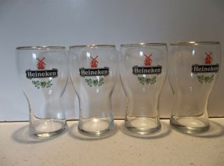 Set Of 4 Heineken Beer Tulip Glass Small 8 Oz Gold Rim 5 1/8 " Tall