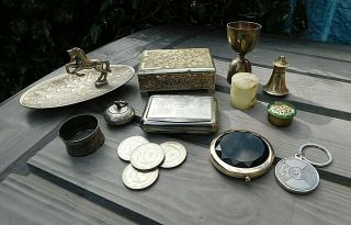 Various Vintage Silver Plate & Other Items Cigarette Box Tobacco Tin Boxes Etc