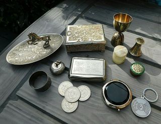 Various Vintage SILVER PLATE & OTHER ITEMS Cigarette Box Tobacco Tin Boxes etc 2