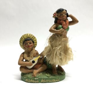 Vintage Aloha Hawaii Dancing Hula Girl And Boy Nodder Dashboard Bobble Japan Uke