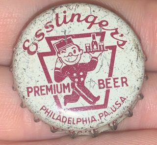 Vintage Cork Lined Beer Bottle Cap Crown Pa Tax Paid Esslingers Philadelphia