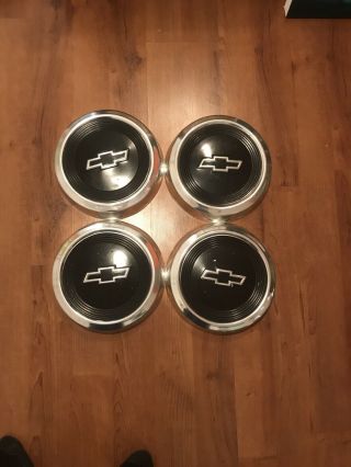 Set Of 4 Vintage Chevrolet Dog Dish Hubcaps 10 1/2” In Diameter