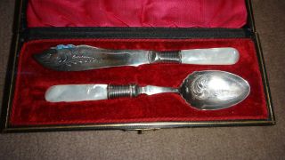 Vintage Silver Plate & Mother Of Pearl Butter Knife & Jam Spoon.