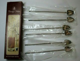 6 Vintage Italy Heart Spoons Iced Tea Julep Sipper Straws Silver Plated