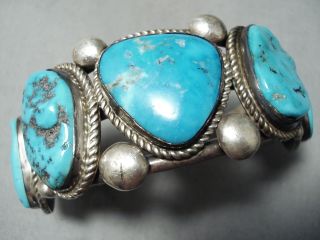 Signed Important Vintage Navajo Will Singer Turquoise Sterling Silver Bracelet
