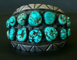 Heavy Vintage Navajo Silver And Turquoise Bracelet Lone Mountain
