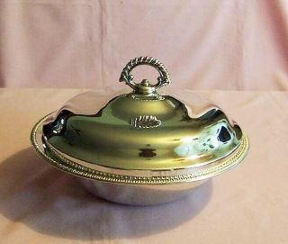 Vintage Silver Plate Serving Dish With Lid,  Pyrex Liner; 10 1/4 " High