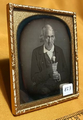 " Cane " - 6th Plate Daguerreotype Of A Man With Ivory Topped Cane (l823)